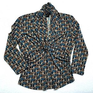 tan blue & turquoise career blouse by Ideology